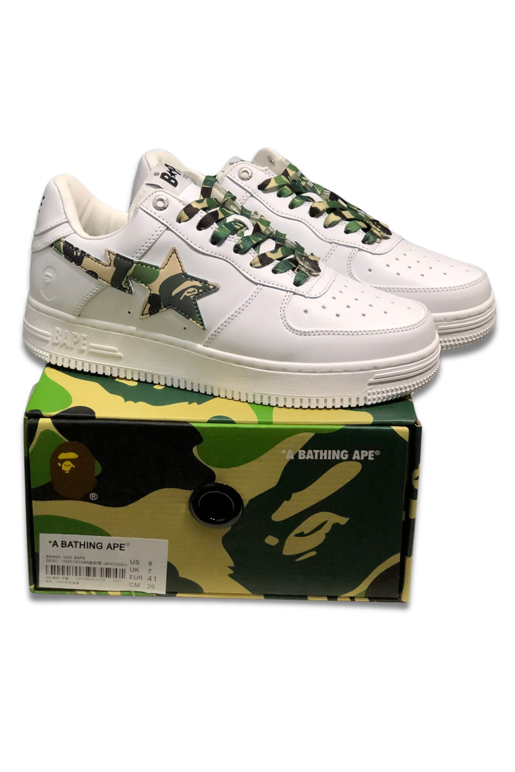 a bathing ape bape sta low white abc camo green